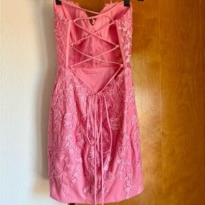 Elegant Pink Lace-Up Dress